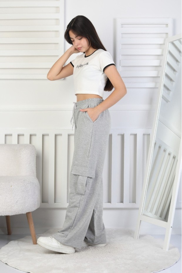 İki İplik Kargo Çepli Kız Çocuk Eşofman Altı