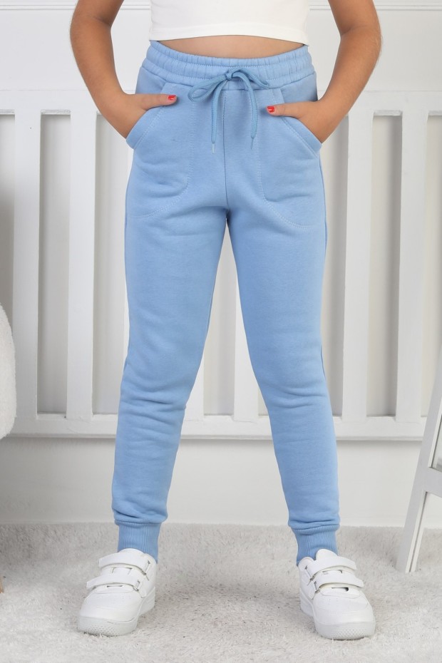 Şardonlu 3 İplik Düz Kız Çocuk Eşofman Altı