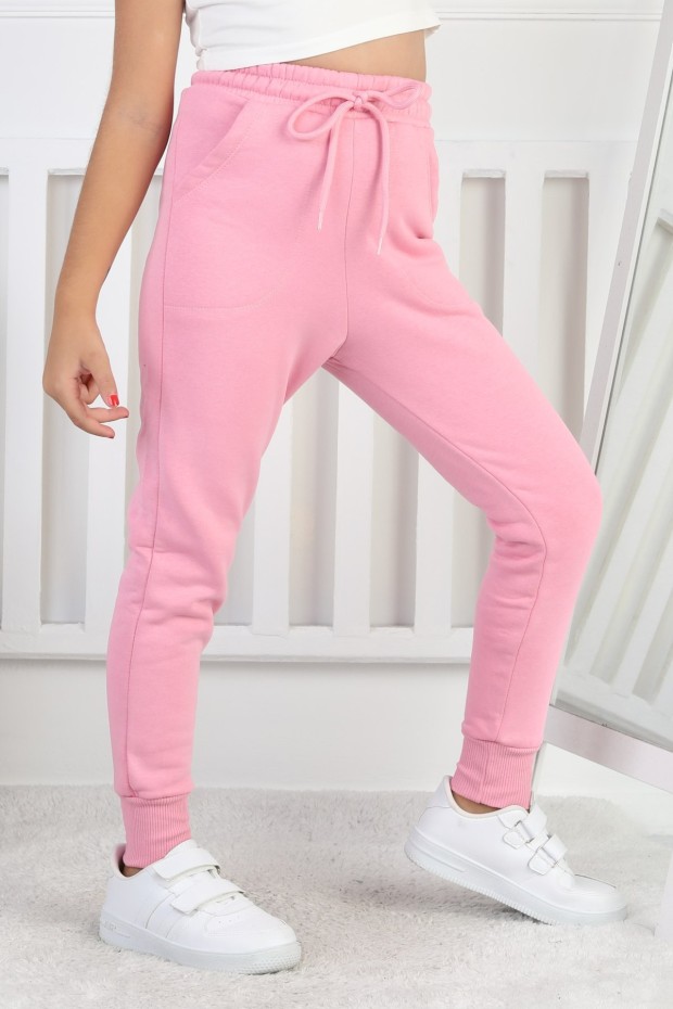 Şardonlu 3 İplik Düz Kız Çocuk Eşofman Altı