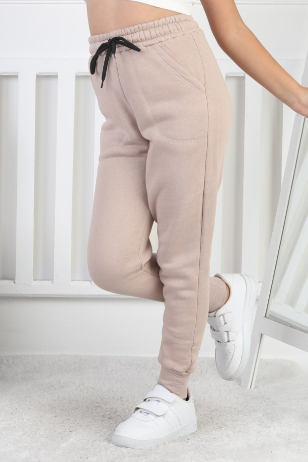 Şardonlu 3 İplik Düz Kız Çocuk Eşofman Altı