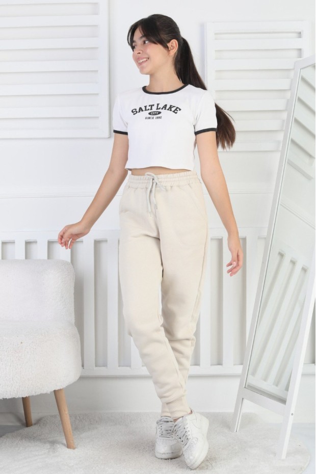 Şardonlu 3 İplik Düz Kız Çocuk Eşofman Altı