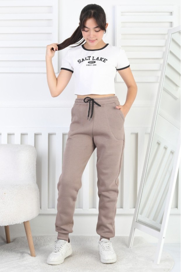 Şardonlu 3 İplik Düz Kız Çocuk Eşofman Altı