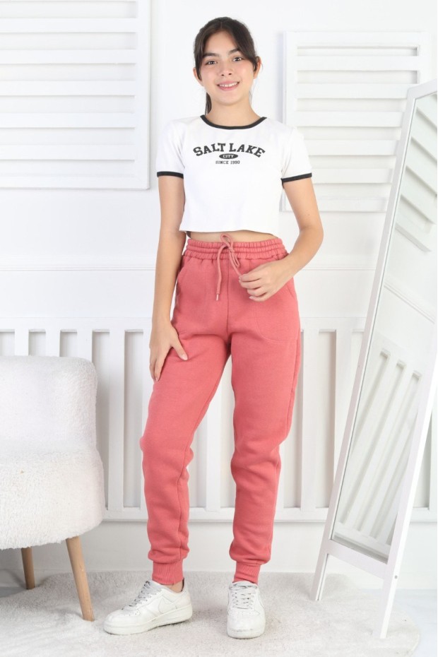 Şardonlu 3 İplik Düz Kız Çocuk Eşofman Altı