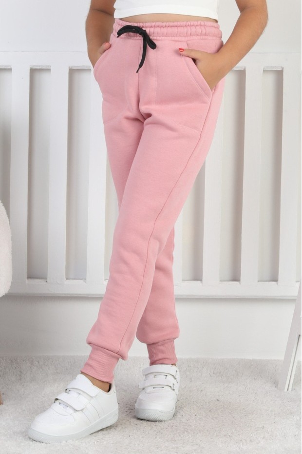 Şardonlu 3 İplik Düz Kız Çocuk Eşofman Altı