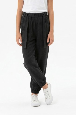 Garson Kız Çocuk Aerobin Kumaş Beli Lastikli ve Kuşaklı Paçası Lastikli Cepli Rahat Kesim Pantolon