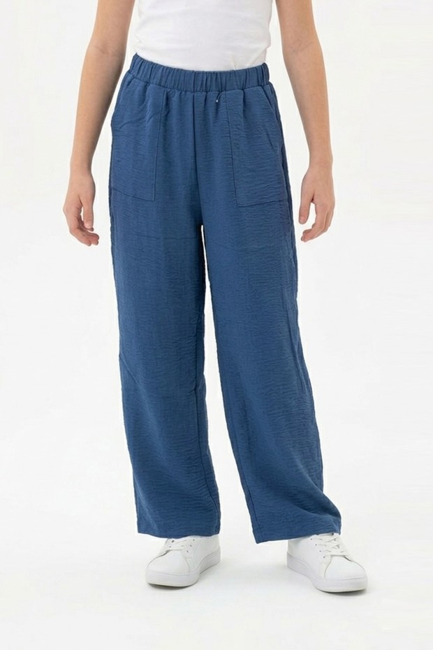 Garson Kız Çocuk Aerobin Kumaş Geniş Paça Cepli Beli Lastikli Rahat Kesim Bol Pantolon