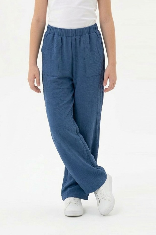 Garson Kız Çocuk Aerobin Kumaş Geniş Paça Cepli Beli Lastikli Rahat Kesim Bol Pantolon