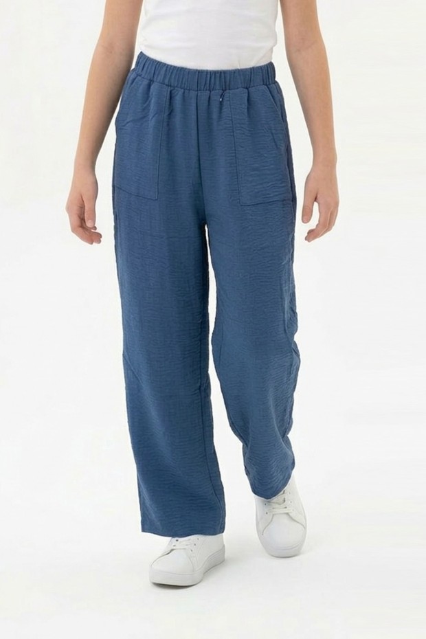 Garson Kız Çocuk Aerobin Kumaş Geniş Paça Cepli Beli Lastikli Rahat Kesim Bol Pantolon