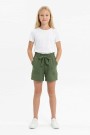 Kız Çocuk Aerobin Kumaş Beli Lastikli ve Kuşaklı Cepli Rahat Kesim Yazlık Şort