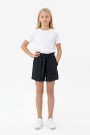 Kız Çocuk Aerobin Kumaş Beli Lastikli ve Kuşaklı Cepli Rahat Kesim Yazlık Şort