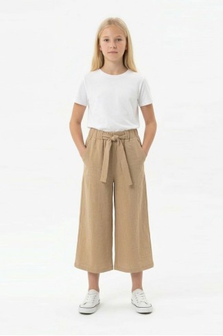 Garson Kız Çocuk Aerobin Kumaş Beli Lastikli ve Kuşaklı Geniş Paça Cepli Rahat Kesim Pantolon 