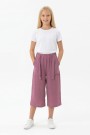 Garson Kız Çocuk Aerobin Kumaş Beli Lastikli ve Kuşaklı Geniş Paça Cepli Rahat Kesim Pantolon 