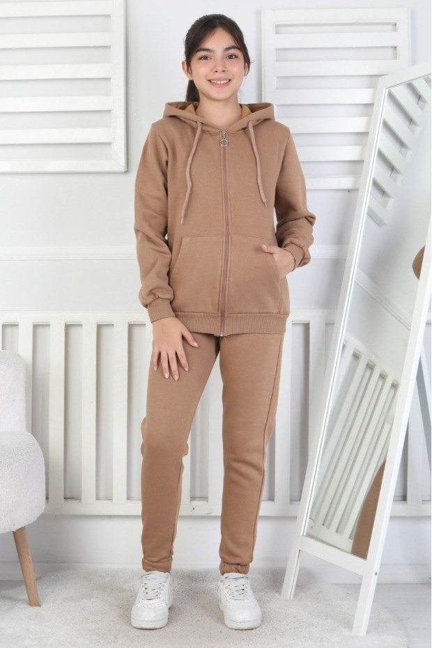 Şardonlu 3 İplik Kapşonlu Kız Çocuk Takım