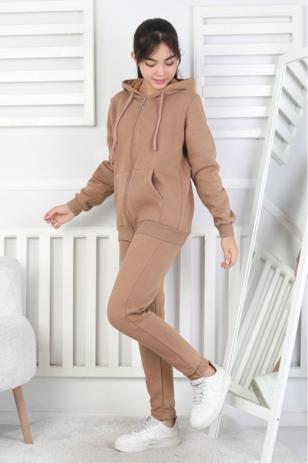 Şardonlu 3 İplik Kapşonlu Kız Çocuk Takım