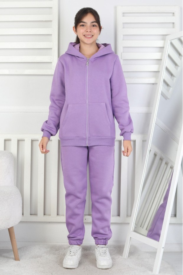 Şardonlu 3 İplik Kapşonlu Kız Çocuk Takım