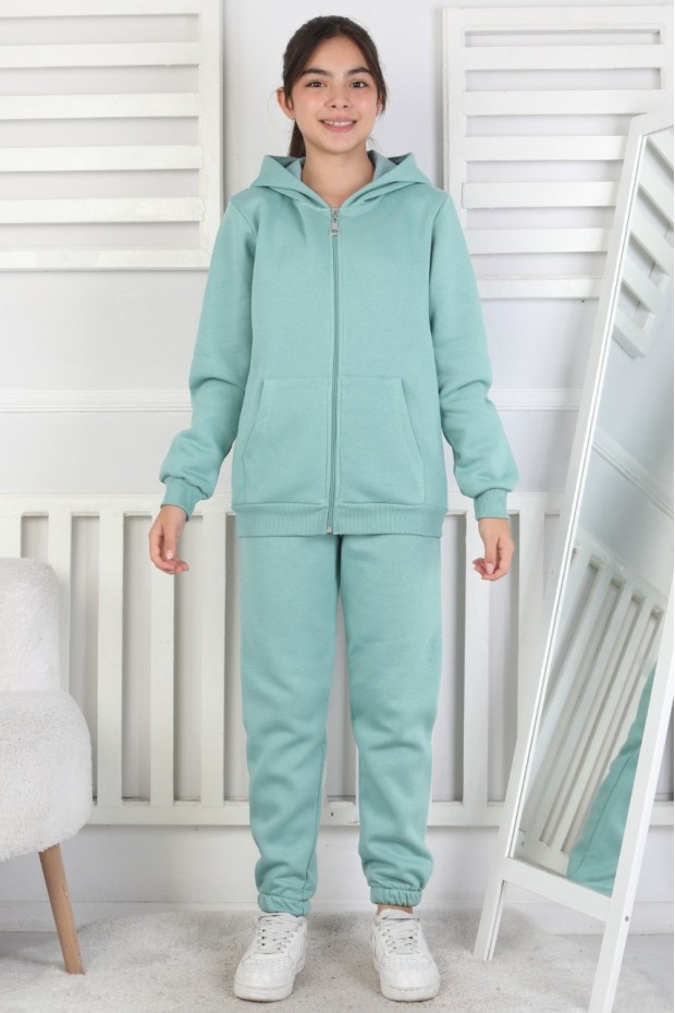 Şardonlu 3 İplik Kapşonlu Kız Çocuk Takım