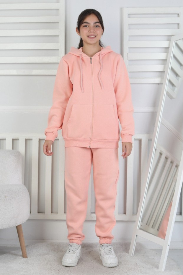 Şardonlu 3 İplik Kapşonlu Kız Çocuk Takım