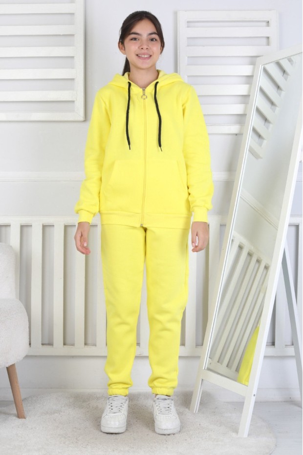 Şardonlu 3 İplik Kapşonlu Kız Çocuk Takım