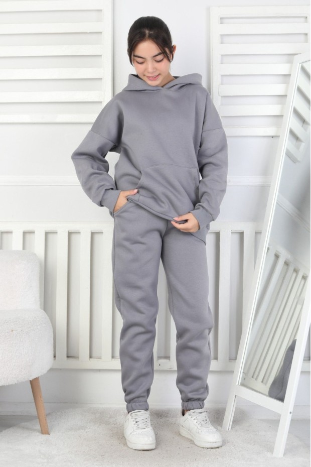 Şardonlu 3 İplik Kapşonlu Kız Çocuk Takım