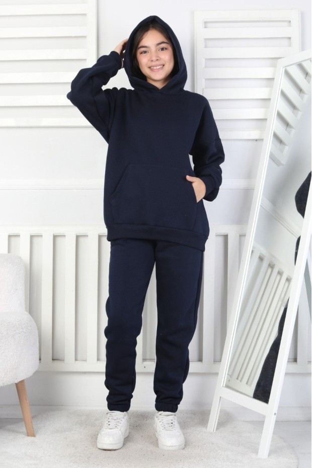 Şardonlu 3 İplik Kapşonlu Kız Çocuk Takım