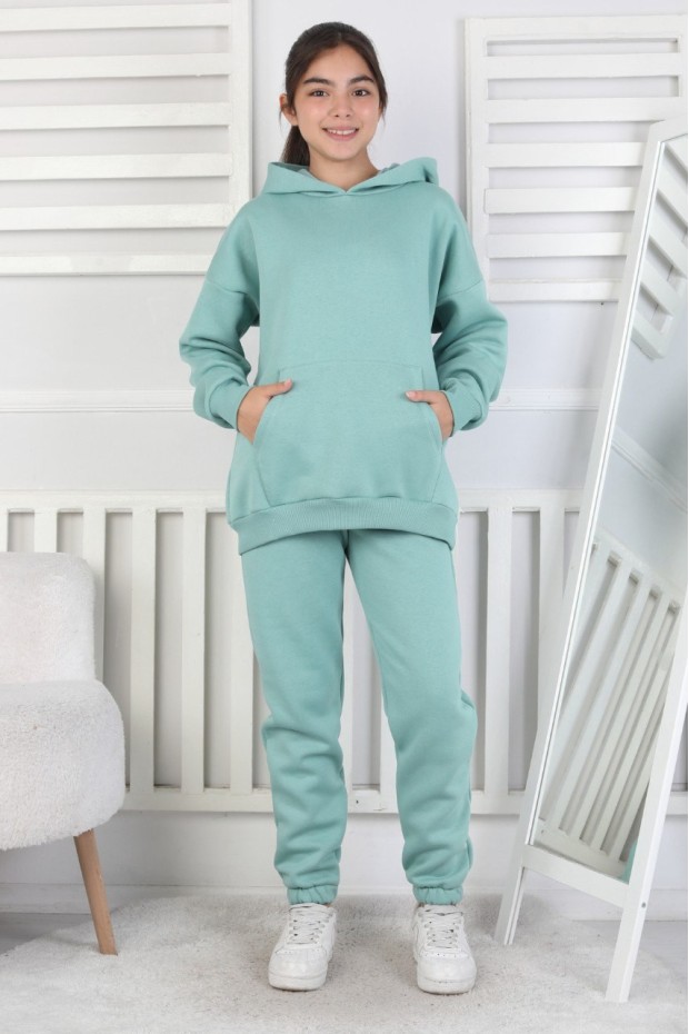 Şardonlu 3 İplik Kapşonlu Kız Çocuk Takım