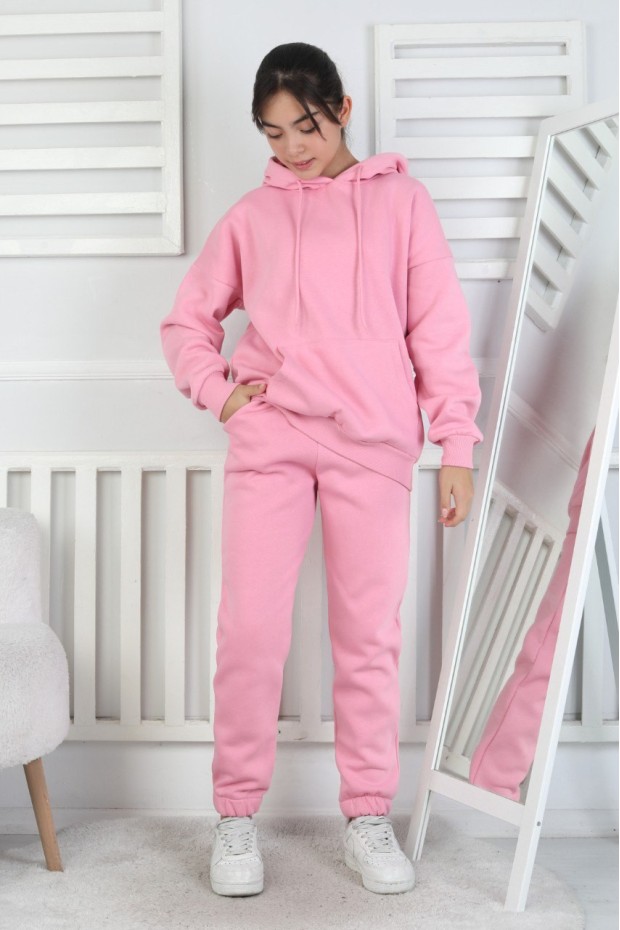 Şardonlu 3 İplik Kapşonlu Kız Çocuk Takım