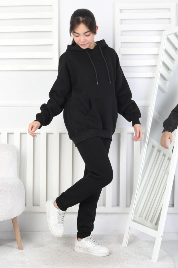 Şardonlu 3 İplik Kapşonlu Kız Çocuk Takım