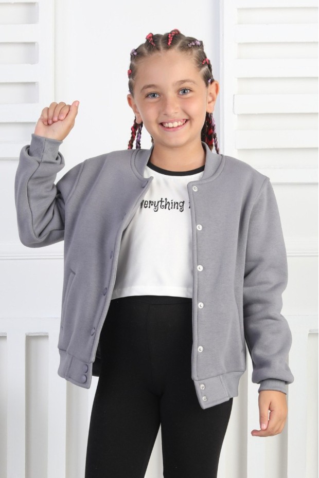 Şardonlu 3 İplik Çıtçıtlı Kız Çocuk Sweatshirt