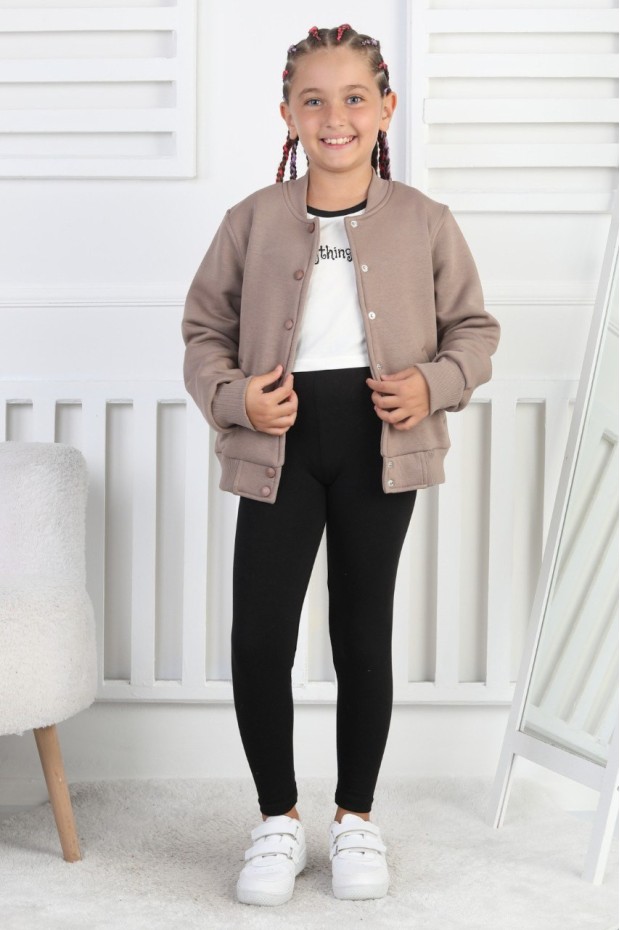 Şardonlu 3 İplik Çıtçıtlı Kız Çocuk Sweatshirt