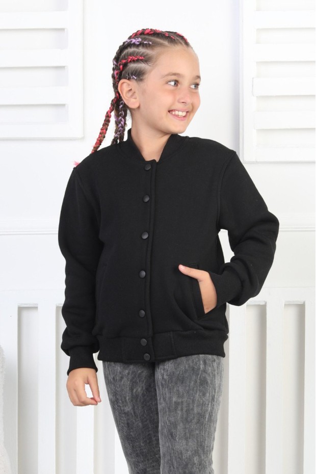 Şardonlu 3 İplik Çıtçıtlı Kız Çocuk Sweatshirt