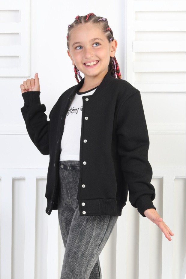 Şardonlu 3 İplik Çıtçıtlı Kız Çocuk Sweatshirt