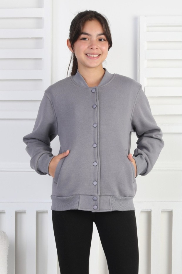 Şardonlu 3 İplik Çıtçıtlı Kız Çocuk Sweatshirt