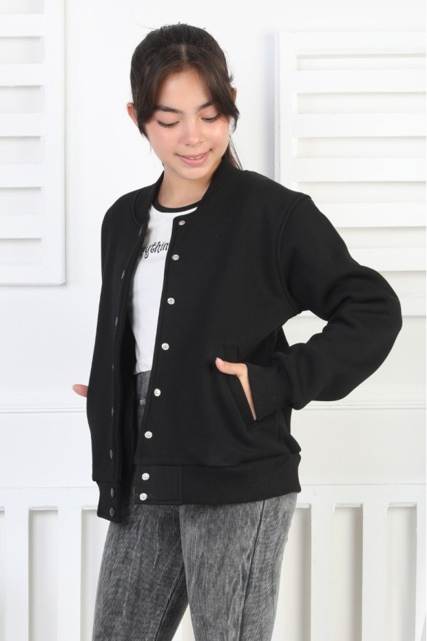 Şardonlu 3 İplik Çıtçıtlı Kız Çocuk Sweatshirt