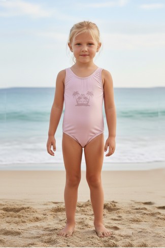 Kız Çocuk Polyester + Elastan Flamingo Desenli ve Taş İşlemeli Yüzücü Mayosu