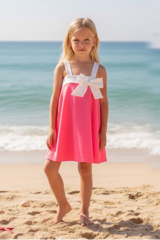 Kız Çocuk Polyester + Elastan Büyük Fiyonk Detaylı Askılı Şık Tasarım Yüzücü Mayosu