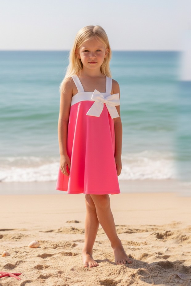 Kız Çocuk Polyester + Elastan Büyük Fiyonk Detaylı Askılı Şık Tasarım Yüzücü Mayosu