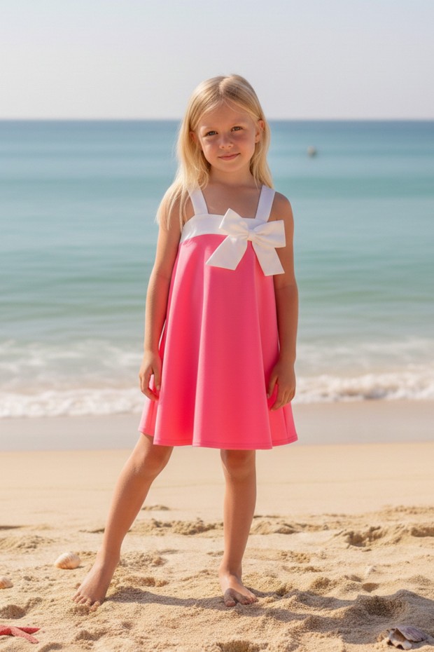 Kız Çocuk Polyester + Elastan Büyük Fiyonk Detaylı Askılı Şık Tasarım Yüzücü Mayosu