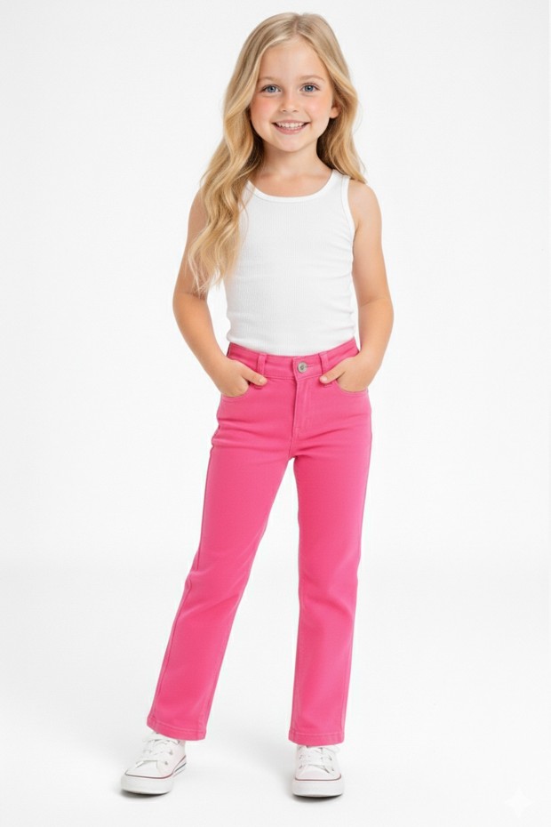 Kız Çocuk İspanyol Paça Gabardin Kumaş Esnek Kot Pantolon