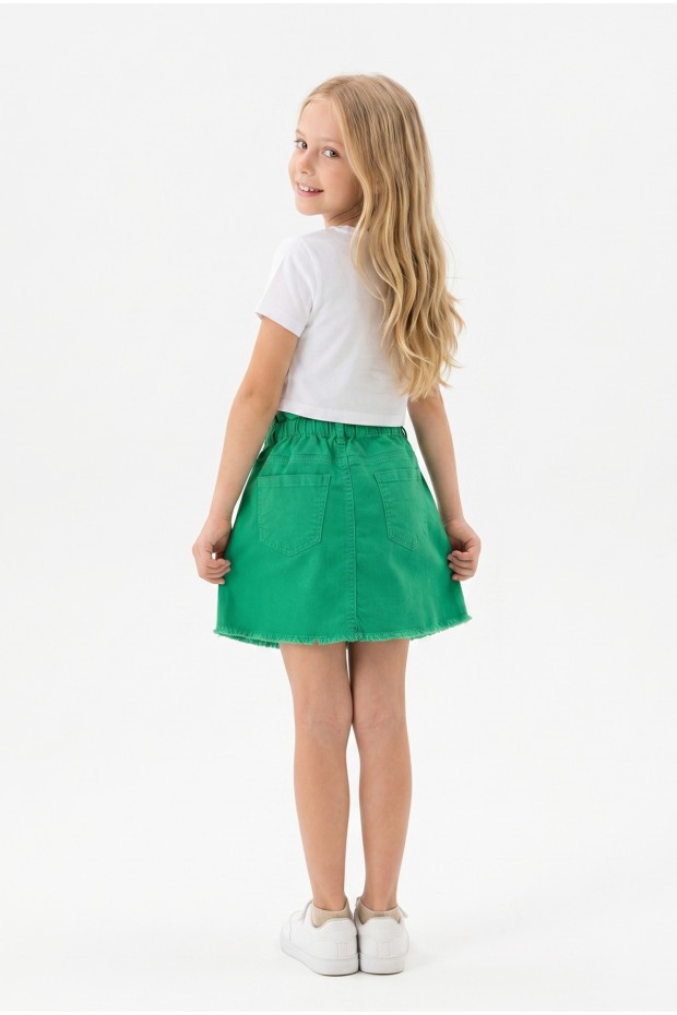 Kız Çocuk Beli Lastikli ve Saçaklı100% pamuk Gabardin Kumaş Kot Etek