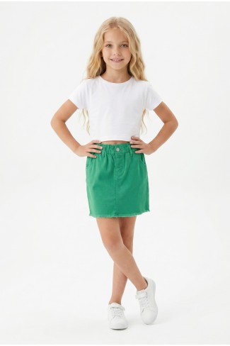Kız Çocuk Beli Lastikli ve Saçaklı100% pamuk Gabardin Kumaş Kot Etek