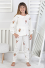 Kız Çocuk Çiçek Baskılı %100 Pamuk Süprem Kumaş Uzun Kollu Pijama Takımı
