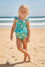Kız Çocuk Polyester + Elastan Limon ve Buz Desenli Omuzdan Fırfır Detaylı Yüzücü Mayosu