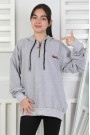 Baskılı Fermuarlı Kapüşonlu Kız Çocuk Sweatshirt