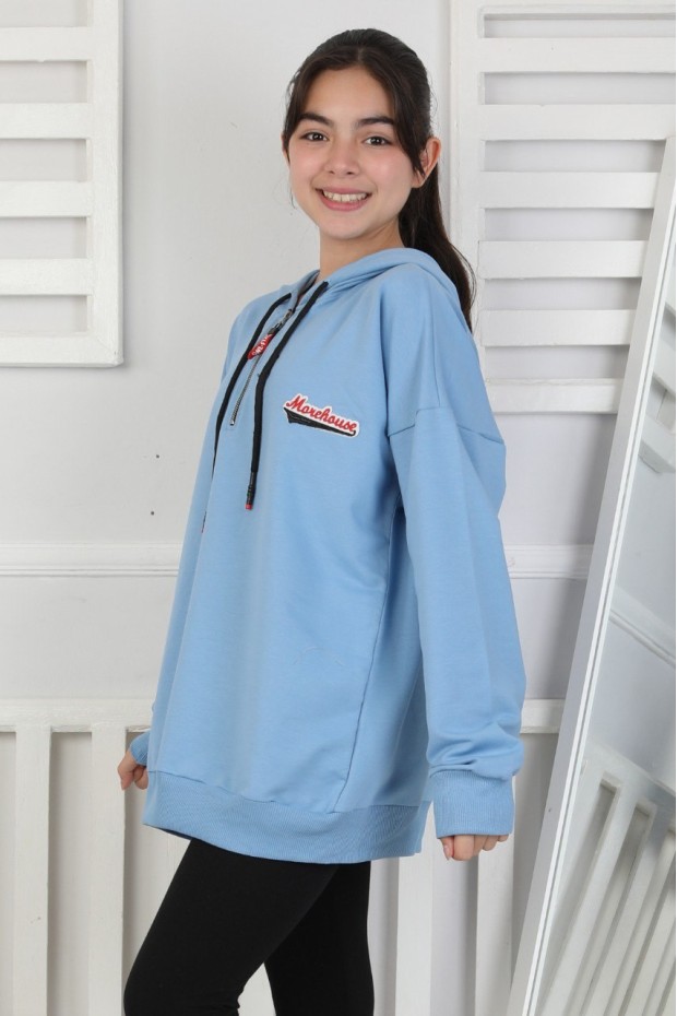 Baskılı Fermuarlı Kapüşonlu Kız Çocuk Sweatshirt