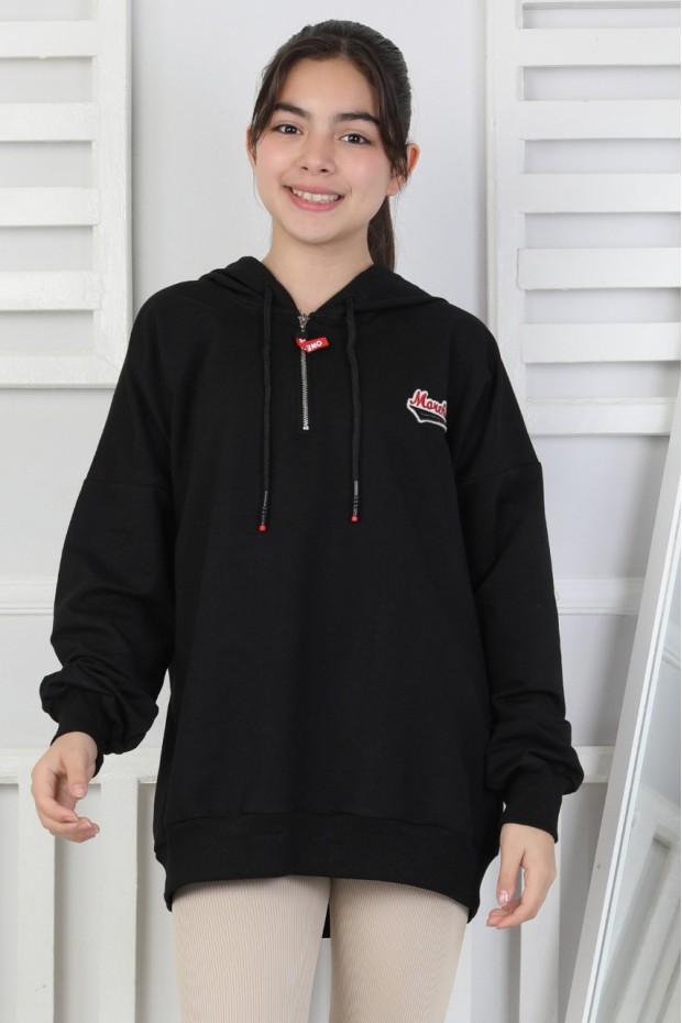 Baskılı Fermuarlı Kapüşonlu Kız Çocuk Sweatshirt