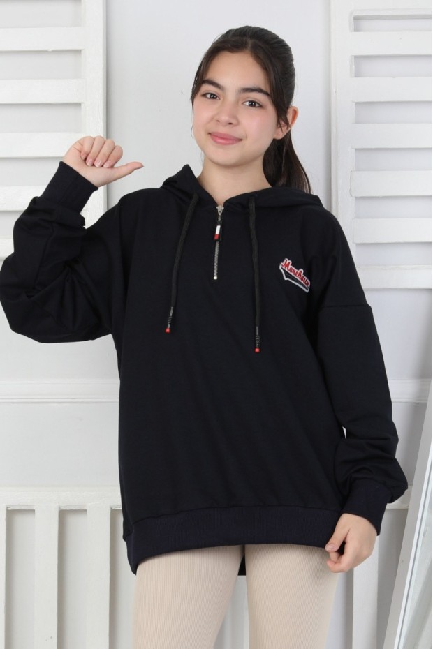 Baskılı Fermuarlı Kapüşonlu Kız Çocuk Sweatshirt