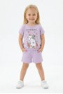 Bebek Sevimli Kedi Ve Çiçek Baskılı Kısa Kollu Tişört Ve Şortlu Yazlık Takım