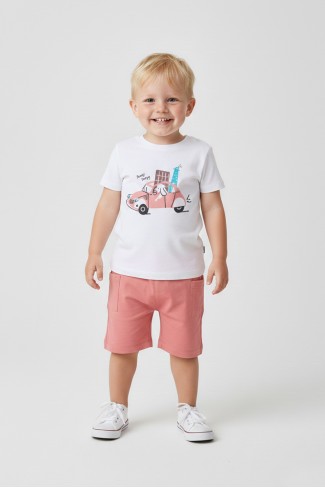 Bebek Sevimli Araba ve Köpek Desenli Kısa Kollu Tişört Ve Şortlu Yazlık Takım