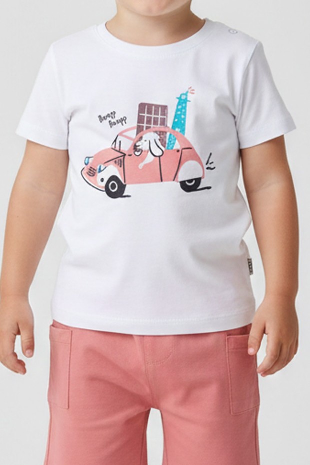 Bebek Sevimli Araba ve Köpek Desenli Kısa Kollu Tişört Ve Şortlu Yazlık Takım