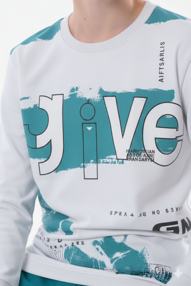 Erkek Çocuk Give Baskılı %100 Pamuk Süprem Kumaş Uzun Kollu Takım